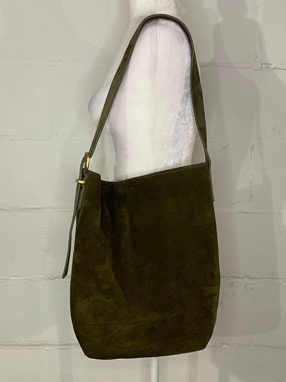 Minimal Olive Suede Shoulder Bag